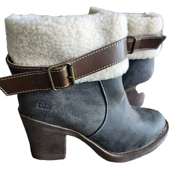 Dirty Laundry Ankle Boots Womens 7 Fur Sherpa Buckle Dark Olive Tan - Picture 2 of 8